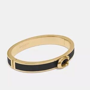 NWT! Coach enamel hinge bangle bracelet in black & gold + jewelry bag! Authentic